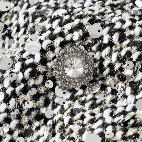 Dark Grey Women's Elegant Premium Tweed Sequins Overcoat with Peak Collar - Picture 9 of 11